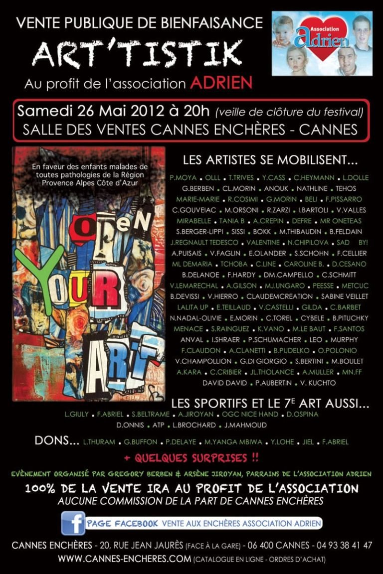 Vente publique de Bienfaisance « ART’TISTIK » ce 26 Mai