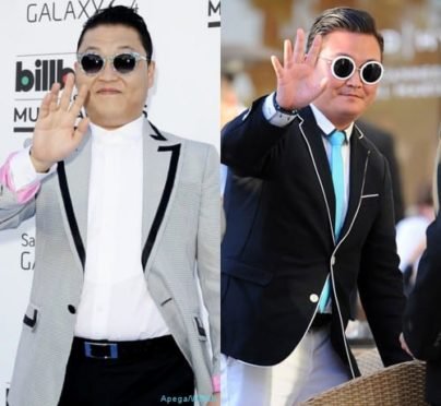 Psy à gauche et sons sosie à droite