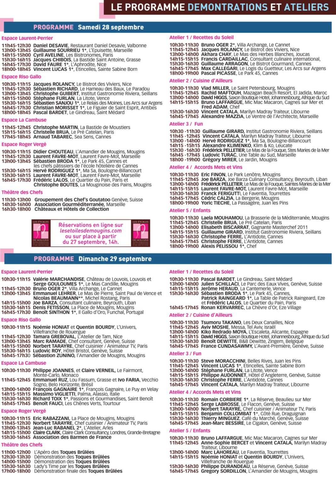 Programme Samedi et Dimanche