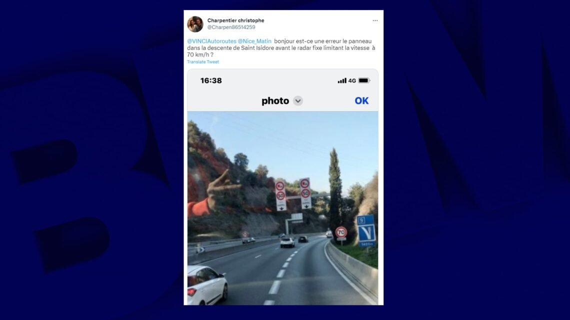 70 km/h sur l’A8? Un panneau sème le doute chez les automobilistes niçois 70 km/h sur l’A8? Un panneau sème le doute chez les automobilistes niçois
