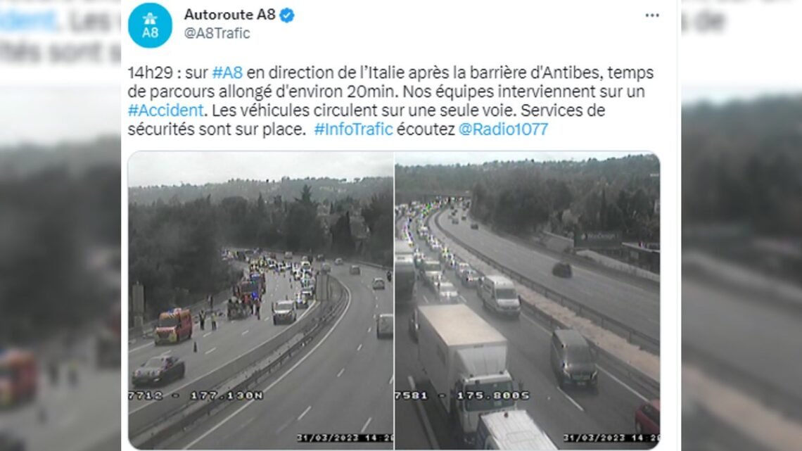Des ralentissements à prévoir suite à un accident après la barrière d’Antibes Des ralentissements à prévoir suite à un accident après la barrière d’Antibes