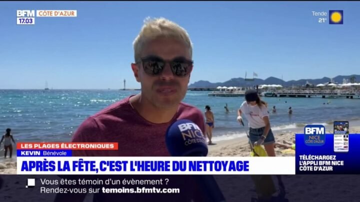 Nettoyage des détritus après le festival des plages électroniques de Cannes