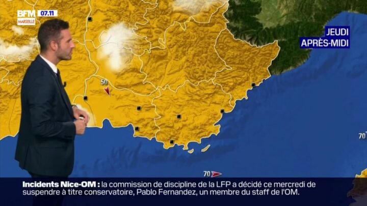 Un jeudi estival et nuageux à Nice, avec une température de 26°C.