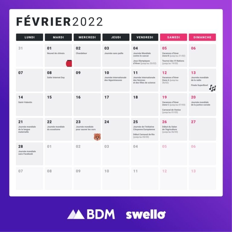 Explorez le calendrier des événements de février