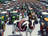 La colère des agriculteurs s'exprime par le blocage de tracteurs sur l'A51 et la vache Iris devient mascotte