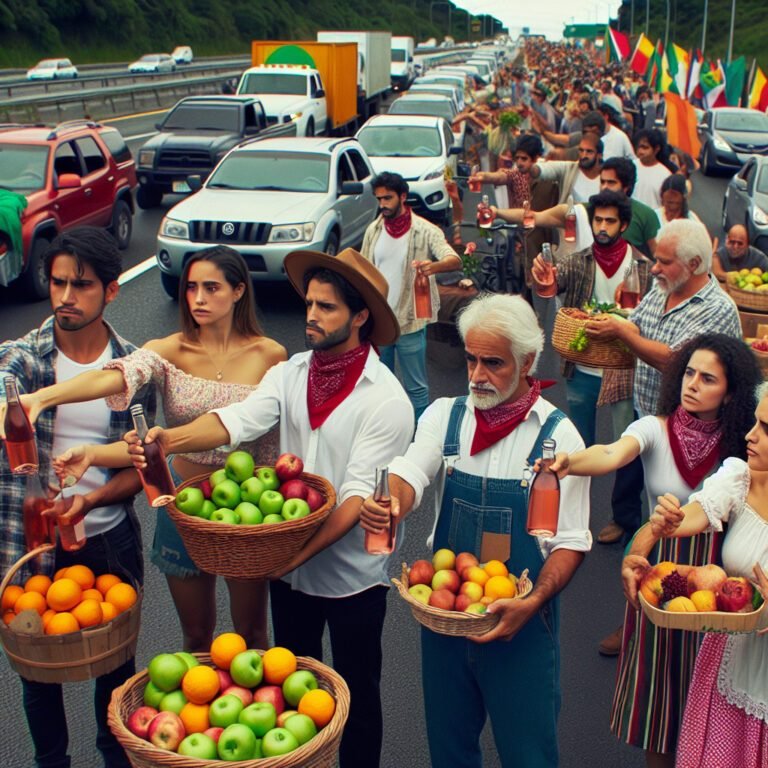 Les agriculteurs en colère distribuent des fruits et du rosé aux automobilistes lors de leur manifestation