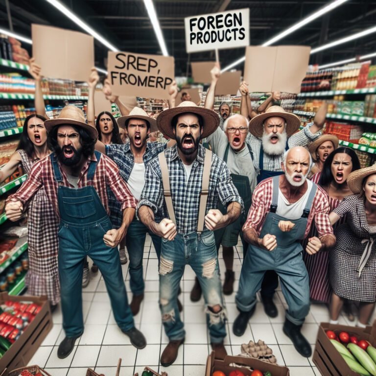 Les agriculteurs en colère mènent une action coup de poing contre les produits étrangers dans un supermarché