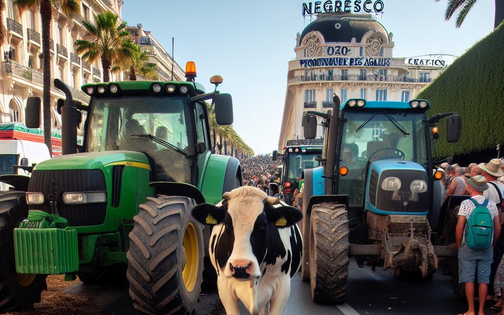 Manifestation des agriculteurs : des tracteurs bloquent la promenade des Anglais, une vache près du Negresco Manifestation des agriculteurs : des tracteurs bloquent la promenade des Anglais, une vache près du Negresco