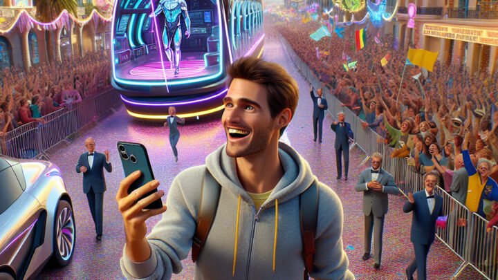 Titre modifié: Cyprien, le Youtubeur, émerveillé par son char au Carnaval de Nice 2024