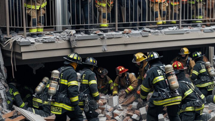 Intervention de sapeurs-pompiers suite à un balcon effondré