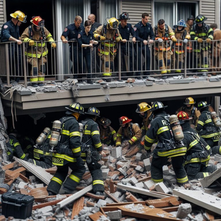 Intervention de sapeurs-pompiers suite à un balcon effondré