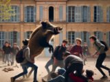 Titre modifié: Un sanglier en furie attaque des lycéens dans la cour d'un établissement du 8e arrondissement de Marseille le 19 mars