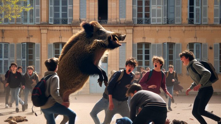 Titre modifié: Un sanglier en furie attaque des lycéens dans la cour d’un établissement du 8e arrondissement de Marseille le 19 mars