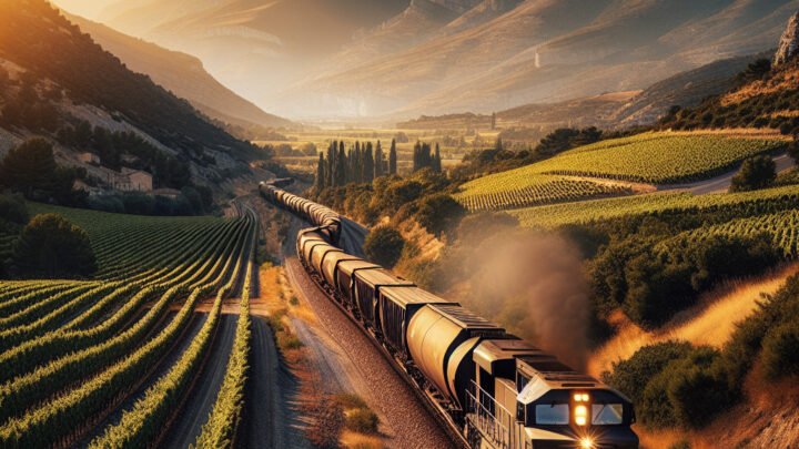 Un train de marchandises circulant aux Arcs-sur-Argens dans le Var