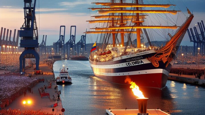 Arrivée du navire colombien « Gloria » à Marseille pour escorter la flamme olympique