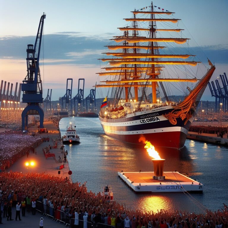 Arrivée du navire colombien « Gloria » à Marseille pour escorter la flamme olympique