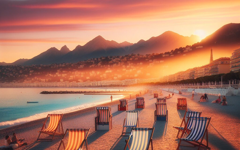 Retour des transats sur la plage de Nice avec le soleil qui pointe le bout de son nez Retour des transats sur la plage de Nice avec le soleil qui pointe le bout de son nez