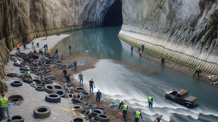 Evacuation des pneus jetés dans les gorges du Loup