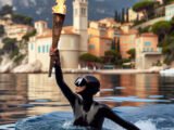 Alice Modolo, apnéiste, a élevé la flamme olympique hors de l'eau à Villefranche-sur-Mer