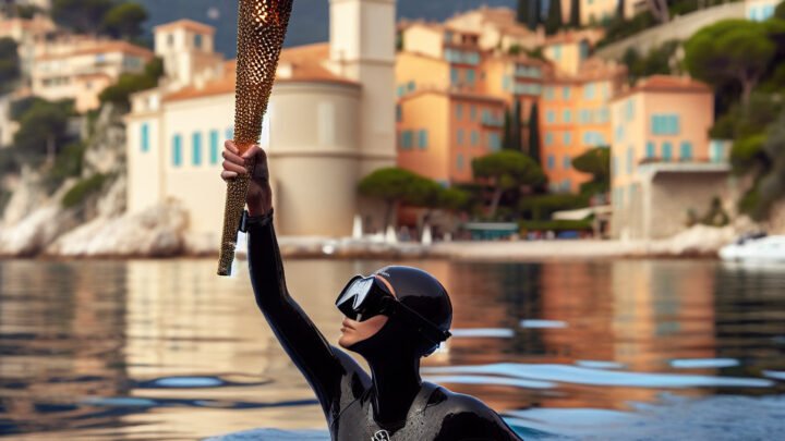 Alice Modolo, apnéiste, a élevé la flamme olympique hors de l’eau à Villefranche-sur-Mer