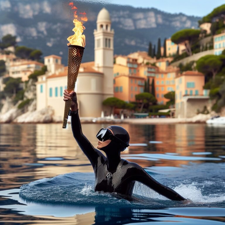 Alice Modolo, apnéiste, a élevé la flamme olympique hors de l’eau à Villefranche-sur-Mer