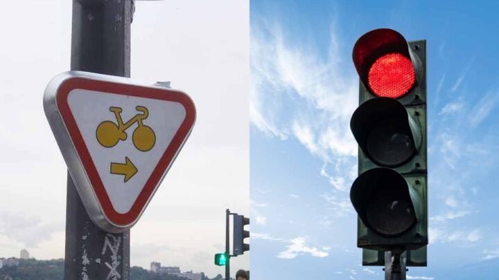Nouveau panneau de signalisation permettant aux cyclistes de franchir les feux rouges : le M12
