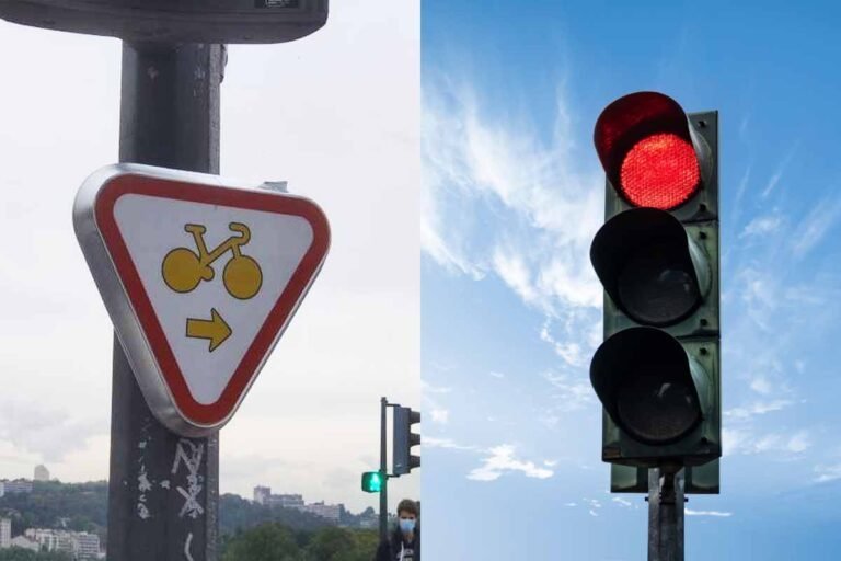 Nouveau panneau de signalisation permettant aux cyclistes de franchir les feux rouges : le M12
