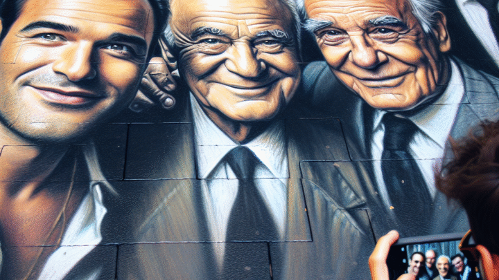 Au Festival de Cannes, JR réunit DiCaprio, De Niro et Tarantino dans un tendre cliché