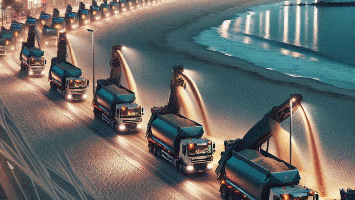 A Cannes, la longue procession des camions-bennes, de nuit, pour réensabler les plages avant l’été
