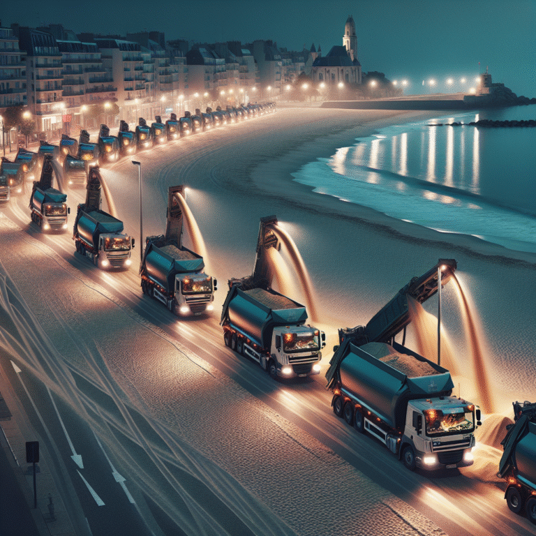 A Cannes, la longue procession des camions-bennes, de nuit, pour réensabler les plages avant l’été