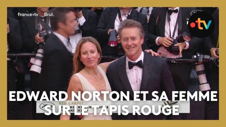 #Cannes2025. Edward Norton sur le tapis rouge avec sa femme pour « Classe Moyenne » de Wes Anderson