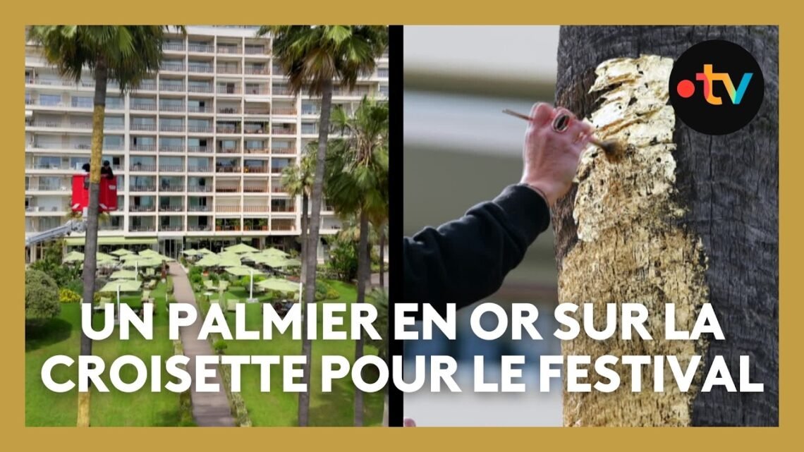 #Cannes2025 : un palmier décoré de feuilles d’or sur la Croisette à Cannes