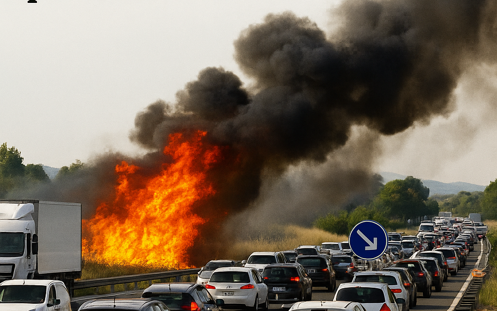 Un incendie en bordure de l’A8 à Cannes provoque jusqu’à 2 km de bouchons, l’échangeur de La Bocca partiellement rouvert