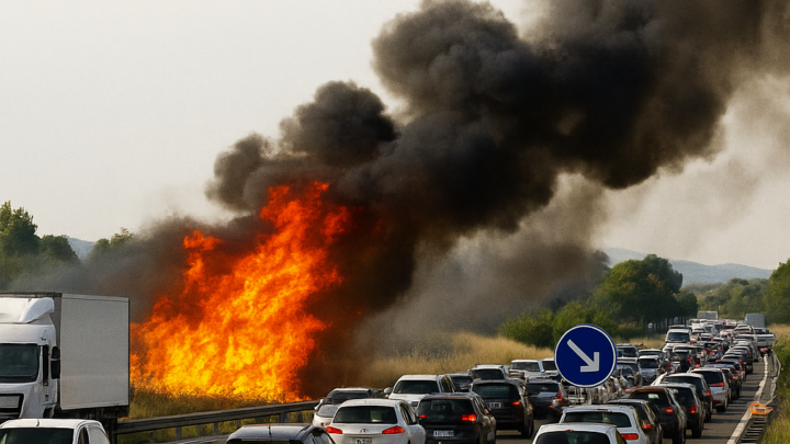 Un incendie en bordure de l’A8 à Cannes provoque jusqu’à 2 km de bouchons, l’échangeur de La Bocca partiellement rouvert