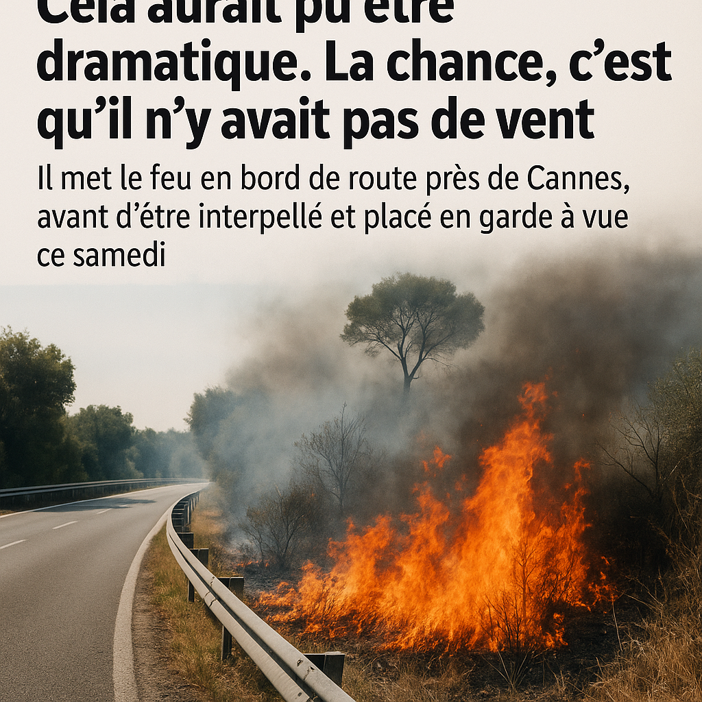 « Cela aurait pu être dramatique. La chance, c’est qu’il n’y avait pas de vent », il met le feu en bord de route près de Cannes, avant d’être interpellé et placé en garde à vue ce samedi