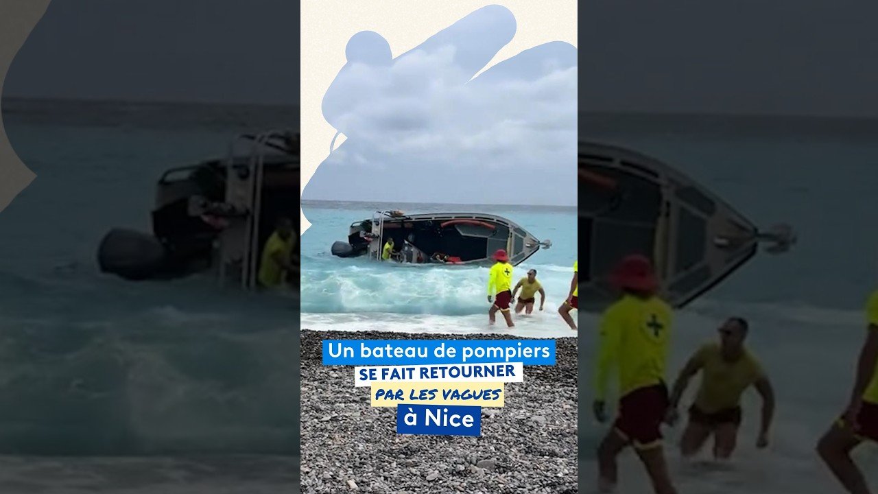 Un bateau de pompiers se fait retourner par les vagues à Nice