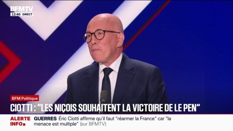 Présidentielle: “Je ferai tout pour que Marine Le Pen soit élue (…) mais je resterai maire de Nice”, déclare Éric Ciotti, président de l’UDR