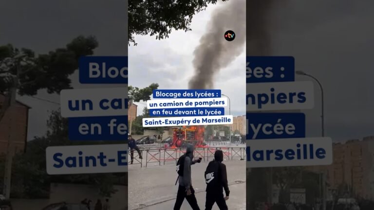 Blocage des lycées : un camion de pompiers en feu devant le lycée Saint-Exupéry de Marseille