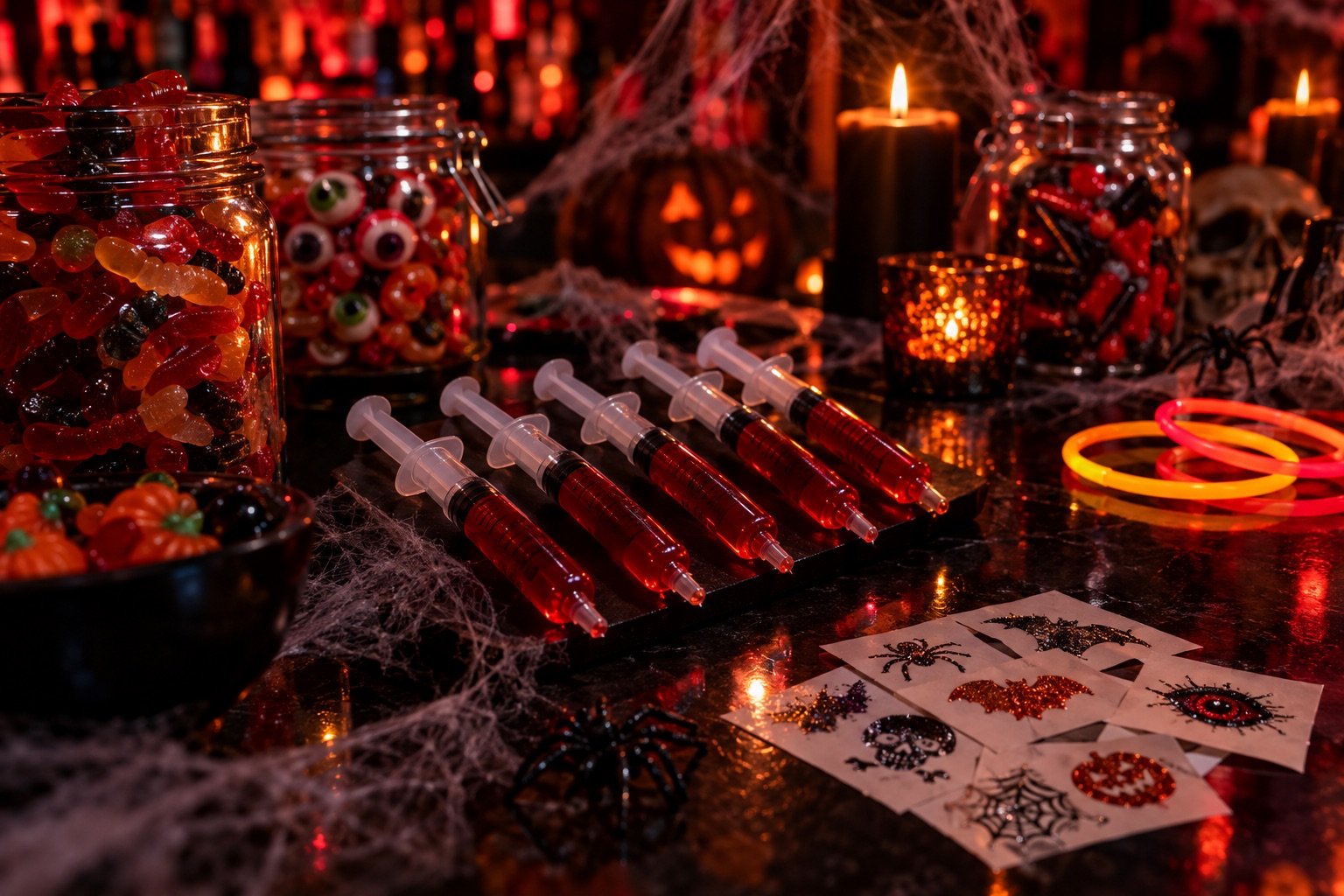 Shots seringue sanguine, bonbons et tatouages éphémères au bar Halloween de La Dinette