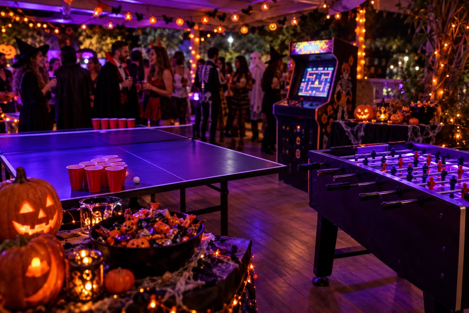 Ping-pong, beer-pong, baby-foot et borne d’arcade à la soirée Halloween de La Dinette