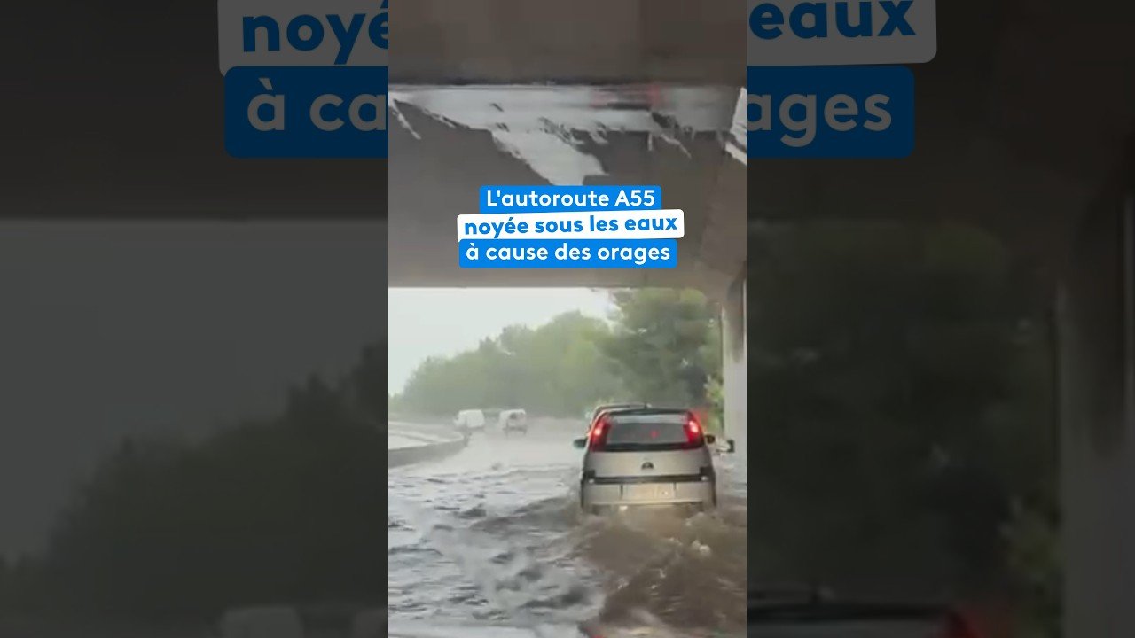 L&rsquo;autoroute A55 noyée sous les eaux à cause des orages