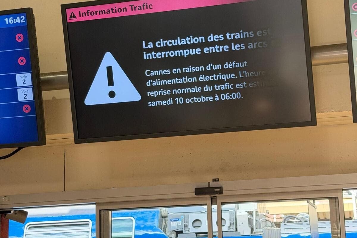 Le trafic des trains totalement interrompu dans les deux sens entre Les Arcs-Draguignan et Cannes en raison d’une panne sur le réseau ferré