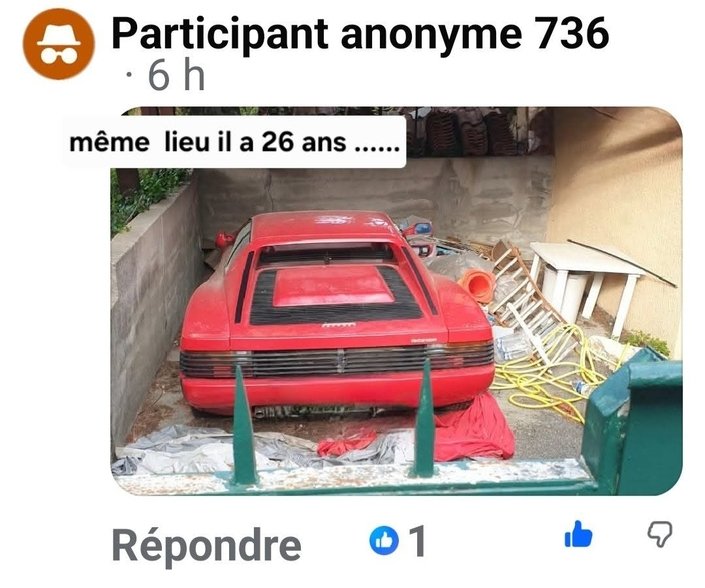 Une Ferrari Testarossa oubliée depuis des décennies sur les hauteurs de Cannes